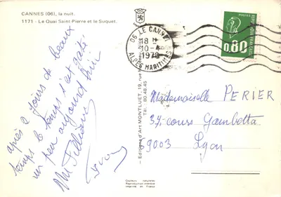 Cannes (06), w nocy — Quai Saint-Pierre i Suquet — Wydawnictwo Artystyczne Montluët — Rewers