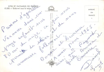 Paisagem invernal — Chalet nevado aos pés das montanhas — Éditions de France, n° 13.355 — Verso