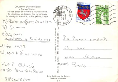 Cournon — praia e lago — editor Pierre Artaud & Cie — Verso