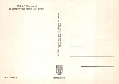 Sarlat — A lanterna dos mortos (século XII) — Éditions Modernes « ThéoJac », Limoges — Verso
