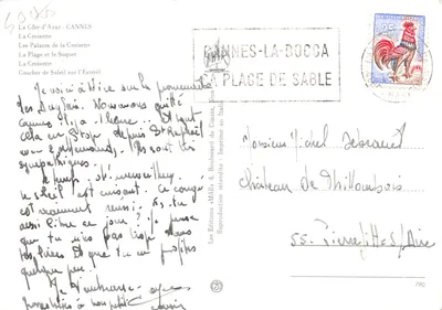 Cannes — vista panoramica con palme, spiaggia e Croisette — Éditions MARB — Verso