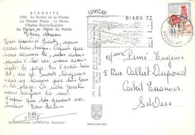 Biarritz — Panoramablick mit Leuchtturm, Strand, Kirche und Schwimmbad — Verlag IRIS — Rückseite