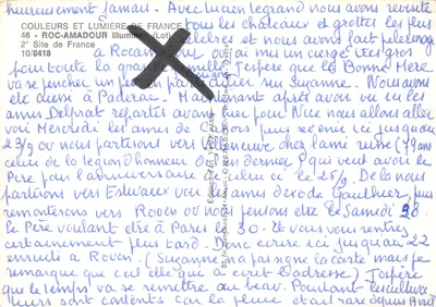 Rocamadour — igreja e abadia iluminadas à noite — editor Juvon, n° 10/8418 — Verso