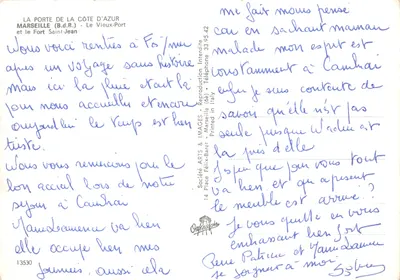 O Velho Portos de Marselha — vista com o Forte Saint-Jean — editor Sociedade Arts & Images, n° 13530 — Verso