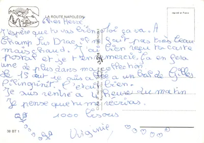 A Estrada de Napoleão — carta postal ilustrada com mapa e vignettes de locais — Edições Integrais — Verso