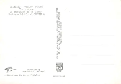 Verdun (Meuse) — Nocturny widok na Pomnik Zwycięstwa — Wydawnictwo Diplôme — Rewers