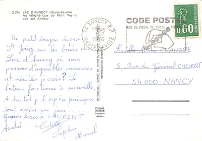 Lac d'Annecy — widok z teleferyku Mont Veyrier — Wydawnictwo Gil, nr G 274 — Rewers