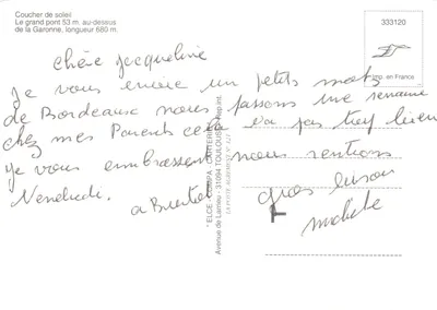 Bordeaux — most wiszący podczas zachodu słońca — wydawca Elcé — Rewers