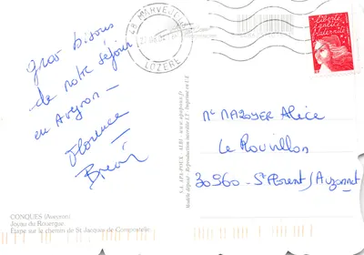 Conques — Igreja abacial e vilarejo — S.A. APA-POUX, impressor em Albi — Verso