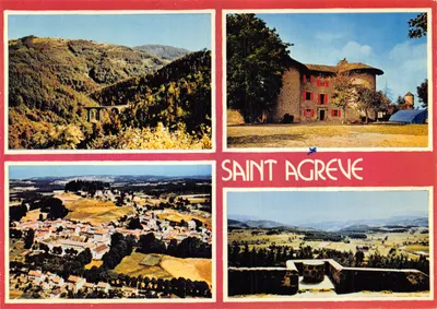Saint-Agrève — vista geral, castelo de Lacours, ponte d'Intres — Combiér Imprimeur Mâcon