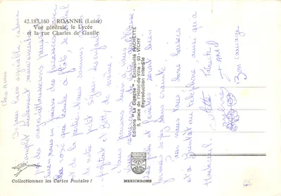 Roanne (Loire) — Vista geral, o Liceu e a rua Charles de Gaulle — Edições HACHETTE — Verso