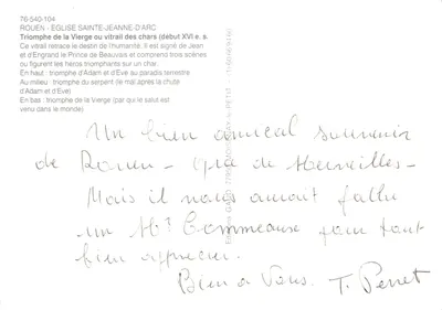 Rouen — Kościół św. Jeanne d'Arc — Witraż Wozów (początek XVI wieku) podpisany przez Jean i d'Engrand, Przywódcę Beauvais — Rewers