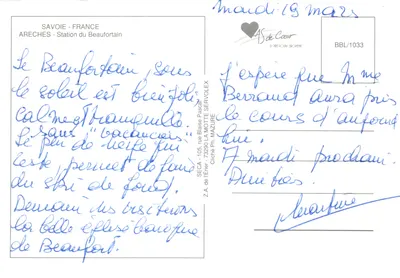 Arecches — zimowy widok na wieś i stację Beaufortain — éditeur SECA — Rewers