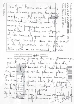 Col de la Colombière — vista panorâmica e animais alpinos — Éditions Cliché et réalisations Grenoble — Verso