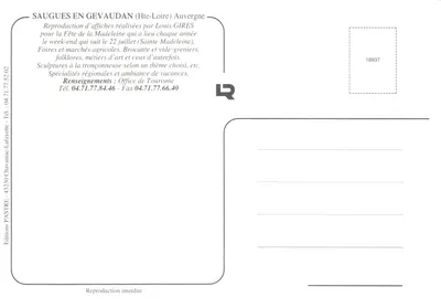 Saugues w Gévaudan — Widok na La Madeleine — Wydawnictwo PASTRE — Rewers