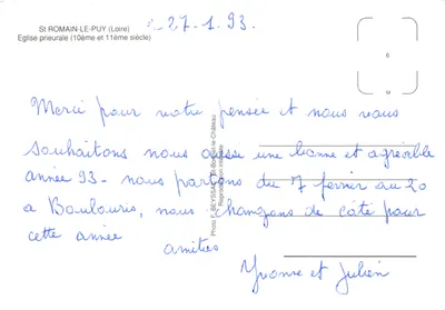 St Romain-le-Puy — Igreja prioral (séculos X e XI) — Foto F. Beyssac, St-Bonnet-le-Château, n°6 — Verso