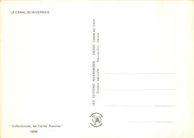 Kanał Nivernais — widok panoramiczny z kanałem, zasuhami, łódkami i kąpielakami — Wydawnictwo Nivernais — Rewers