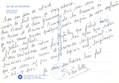 Vila clássica — jardim florido — editor J.C. NOURALT, Case Créole, ST-DENIS — Verso