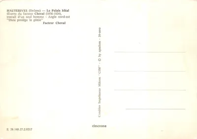 Haüterives — O Palácio Ideal — obra do carreiro Cheval (1836-1924) — Verso