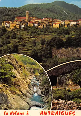 La Volane em Antraigues — vista do vilarejo e do canyon, editor Ed. J. Céleard, n° A.566