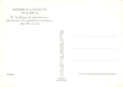 Tapisserie da Apocalipse — cena do dragão adorado — Service Commercial Monuments Historiques, Paris — Verso
