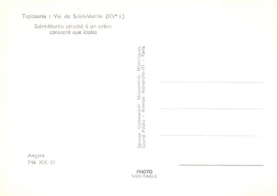Saint-Martin preso a uma árvore — cena da Vida de Saint-Martin (século XV) — Service Commercial Grand Palais, Angers — Verso