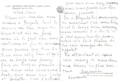 Bagnols-sur-Cèze — vista panorâmica com piscina, igreja, sino e arcadas — Éditions Rotalcolor — Verso