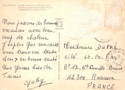 Tunis (Tunisja) — widok lotniczy dzielnicy europejskiej i Hotelu Du Lac — Spółka CARTHAGE — Rewers