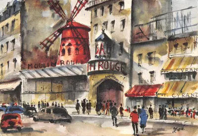 Paris - Pigalle, o Moulin Rouge — ilustração assinada por Zoé, editor impresso na carta N° 11