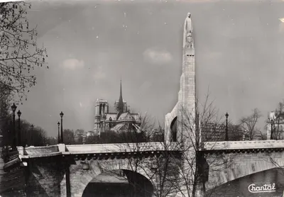 Paris - Pont de la Tournelle — Statue de Sainte-Geneviève, vue avec Notre-Dame en arrière-plan — Éditions Chantal