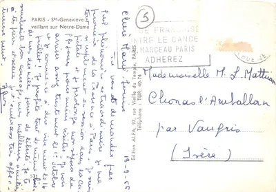 Notre-Dame w Paryżu — widok z mostu Arcole z pomnikiem upamiętniającym wojnę 14-18 — wydawnictwo ALFA — Rewers
