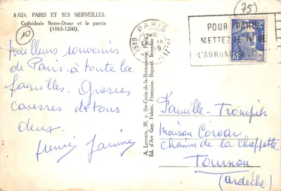 Notre-Dame de Paris — façade et parvis — éditeur A. Leconte, n° 8.024 — Verso