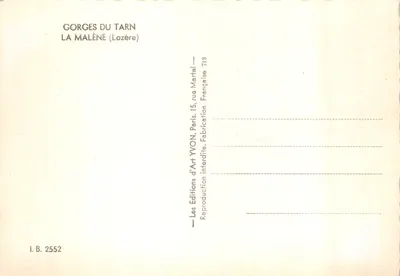 Gorges do Tarn — La Malène (Lozère) — Éditions d'Art WON, Paris — Verso