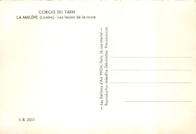 Gorges du Tarn — Les lacets de la route — Éditeur : Art Yvon, Paris — Verso