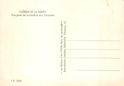 Cañon de la Jonte — Uitzicht genomen vanaf de Terrasses-uitkijktoren — Uitgaven d'Art YVON, Parijs — Achterkant