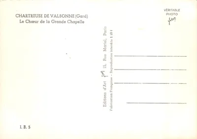 Chartreuse de Valbonne (Gard) — O Coro da Grande Capela — Éditions d'Art, Paris — Verso