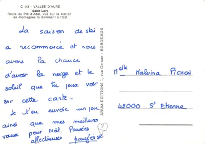Valle de Aure — Vista de la estación de esquí Saint-Lary dominando las montañas al este — ARUM-EDITIONS — Reverso