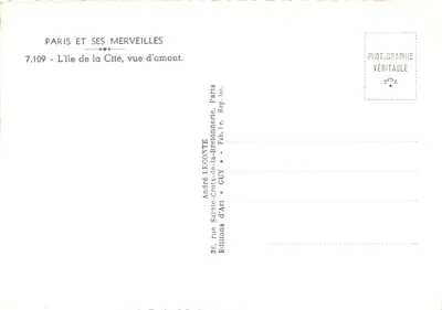 Notre-Dame de Paris — widok z przodu z wyspy Sainte-Louise — wydawca André Legonte, n° 7.109 — Rewers