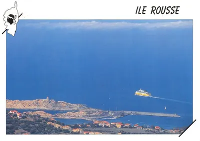 Ilha Rousse — vista aérea do porto e do ferry — editor COMPA