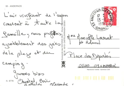 Andernos — vue du port avec bateaux et baigneurs — Éditions Cely — Verso
