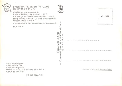 Notre-Dame du Sacré-Cœur — Sanctuaire de Miribel (Ain) — Éditions Cellard — Verso