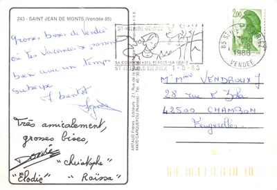 Saint Jean de Monts — vista geral da praia e escultura 'Les Oiseaux de Mer' — editor ARTAUD Frères — Verso