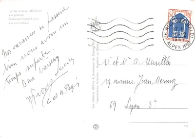 Menton — ogólne widok z plażą i górami — Les Éditions MAR, nr 302 — Rewers