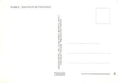 La Route des Vacances — carte postale touristique de la Provence avec vue sur Pont du Gard, Nîmes, Arles et autres sites — Éditeur ESTEL — Verso