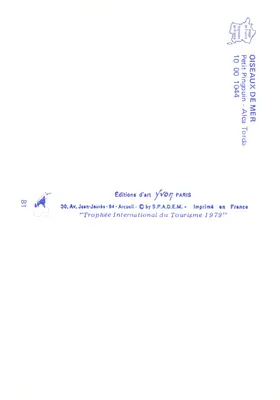Aves marinhas — dois puffins em rochedos — Éditions d'art Yvon, n°81 — Verso