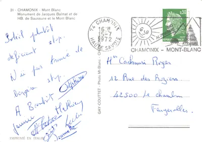 Chamonix - Monumento a Jacques Balmat e al Mont Blanc — editore GAY-COUTTET, stampato in Italia — Verso