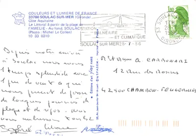 Costa da Aquitânia — vista aérea da praia de Soulaç-sur-Mer — Éditions d'art d'Arcueil — Verso