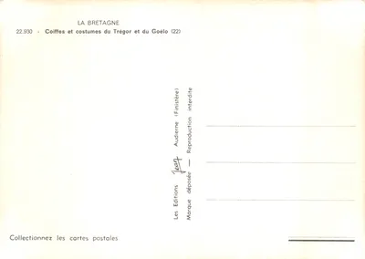Duas mulheres com trajes bretones — Coiffes e costumes do Trégor e do Goélo — Éditions Jean — Verso