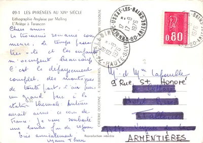 Os Pirineus no século XIX — O Ariège em Tarascon — Litografia Inglesa por Melling — Verso
