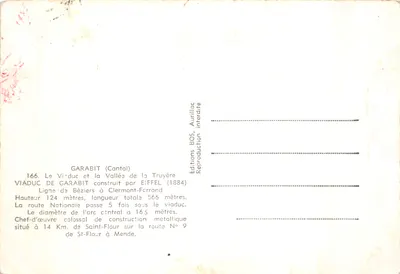 Viaduc de Garabit — chef-d'œuvre métallique à Saint-Flour (Cantal) — Éditions BOS, reproduction interdite — Verso